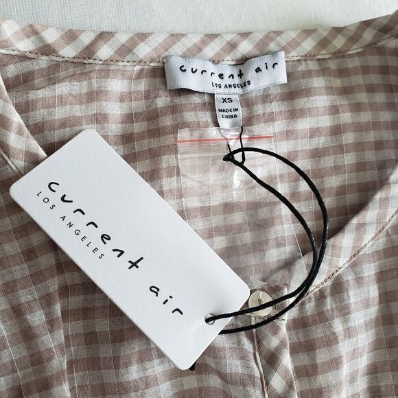 Current Air Brown Gingham Folded Sleeve Hem Button Down Top  XSMALL NWT - Picture 7 of 14